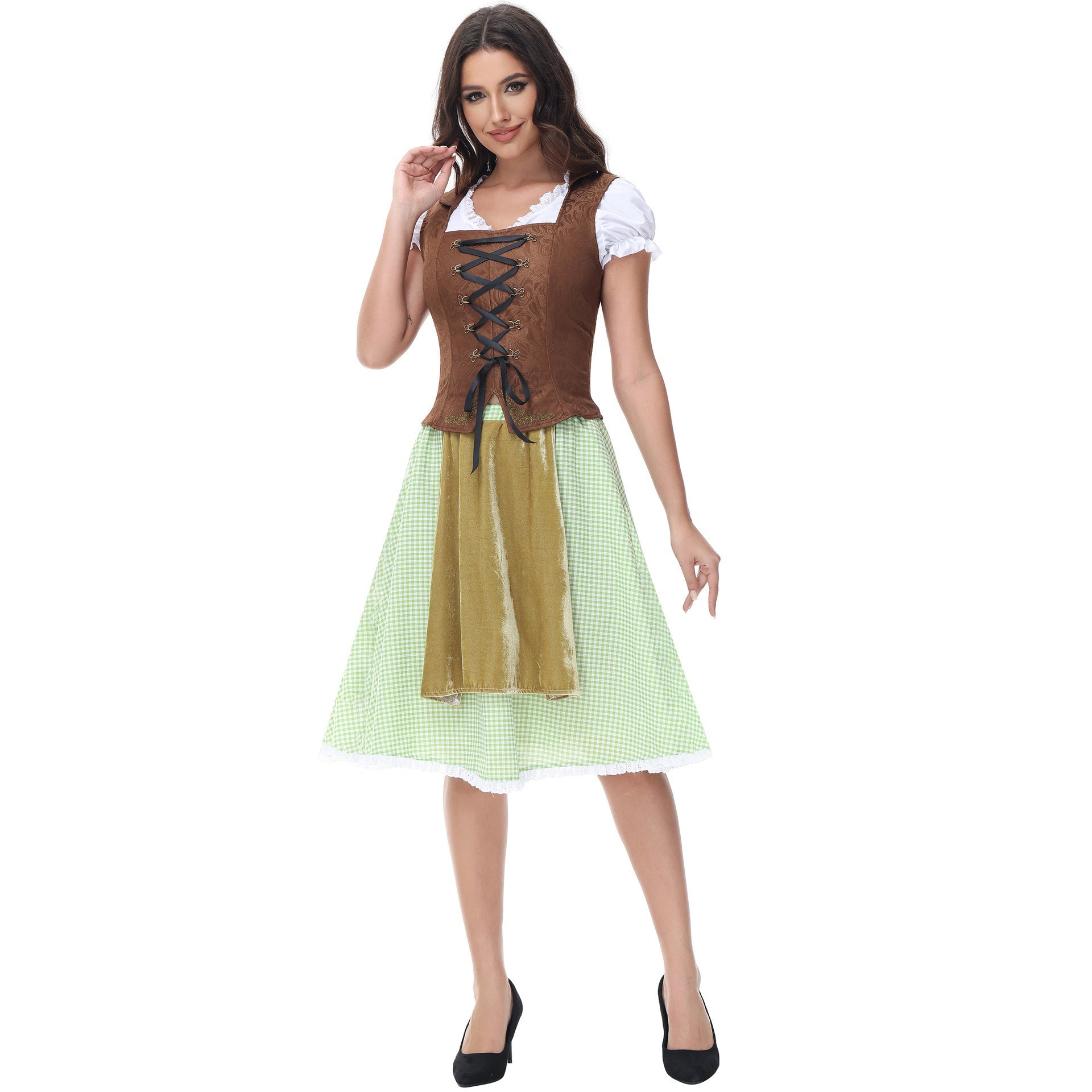 Damen Trachtenkleid mit detailverliR&Btem Oberteil und romantischen Rüschen R&B