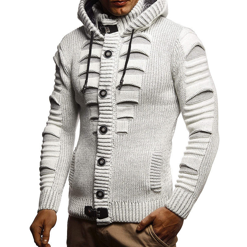 Herren Strickjacke mit Kapuze und dekorativen Knopfdetails R&B