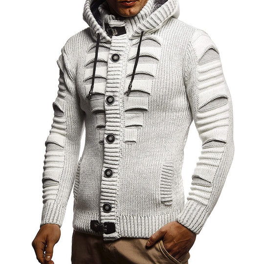 Herren Strickjacke mit Kapuze und dekorativen Knopfdetails R&B
