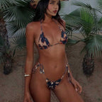 Damen Triangel-Bikini mit verstellbaren Schnürungen und modernem Camouflage-Muster R&B