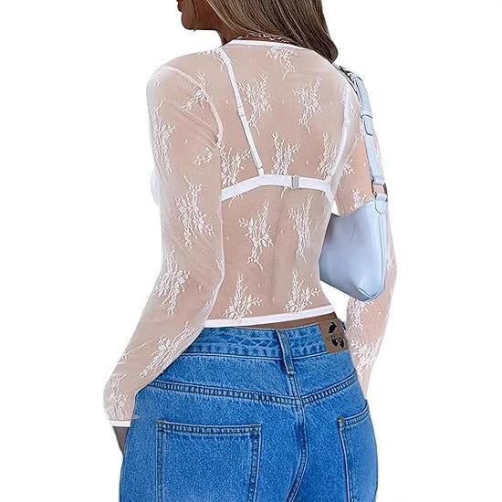Damen Transparente Spitzenbluse mit eleganten Details R&B