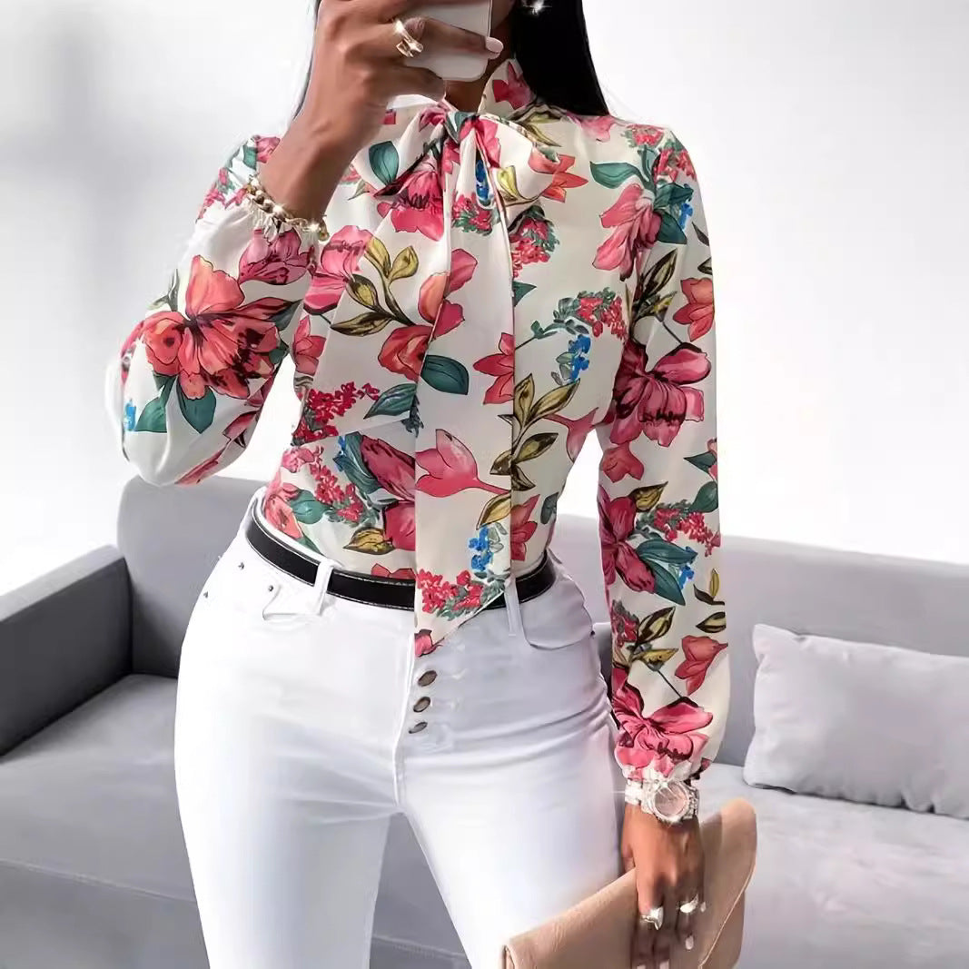 Damen Bluse mit Schleifen-Detail und floralem Design R&B