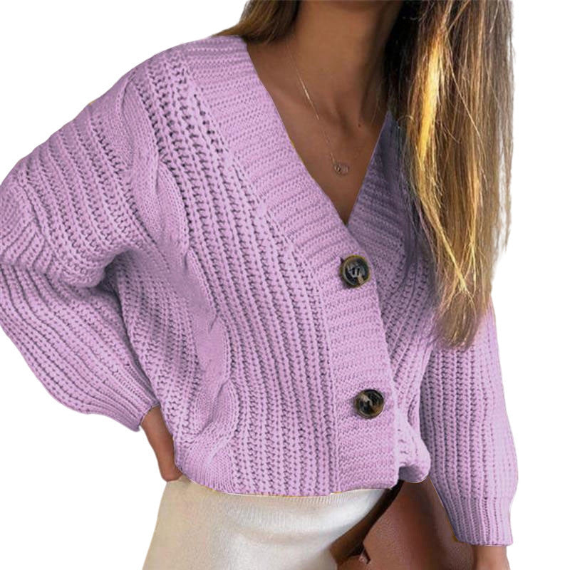 Damen Strickjacke mit elegantem V-Ausschnitt und dekorativen Knöpfen R&B