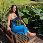 Damen lässiges Maxikleid mit elegantem Halterneck und einzigartigem Farbverlauf R&B