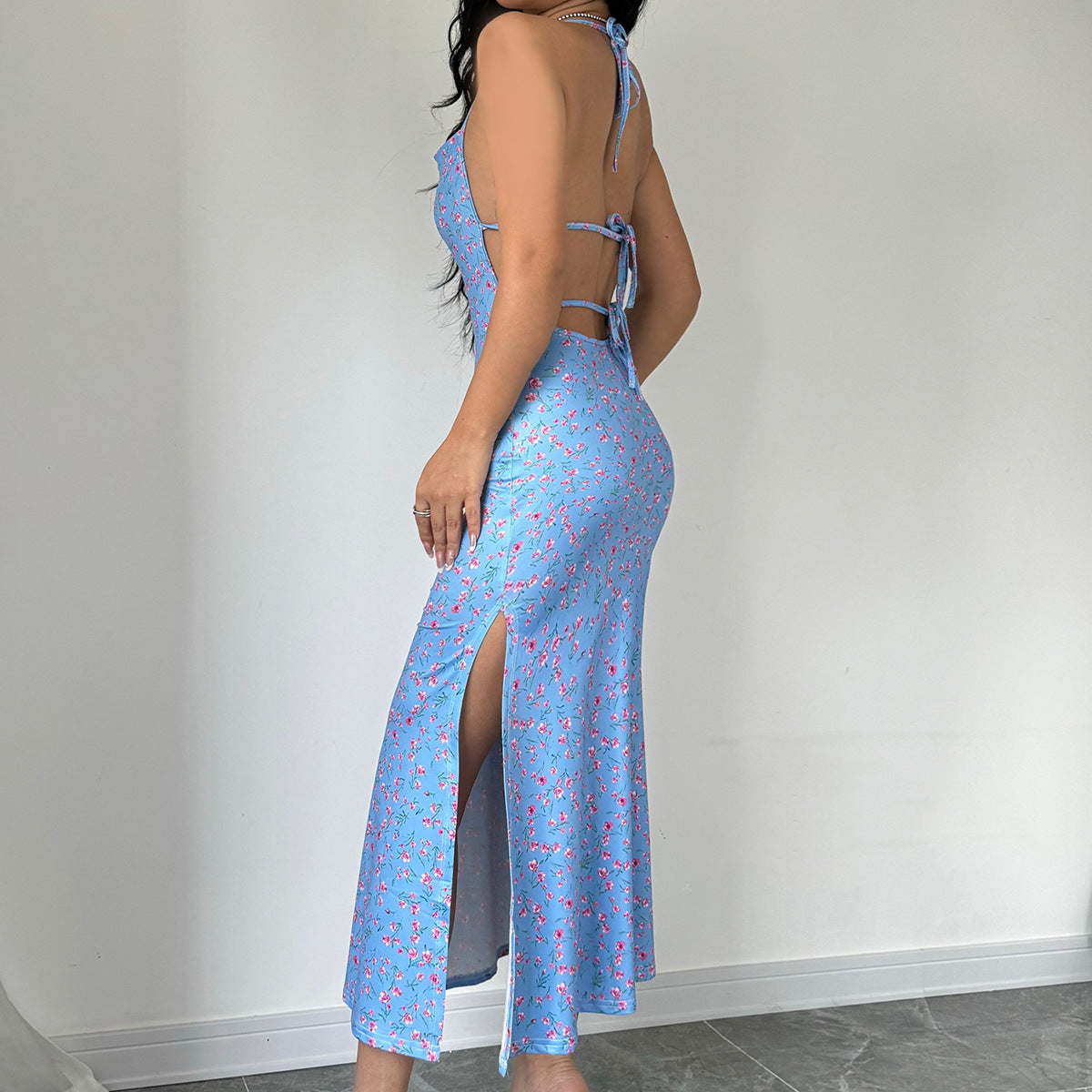 Damen Maxikleid mit eleganter Schnürung und floralem Muster R&B