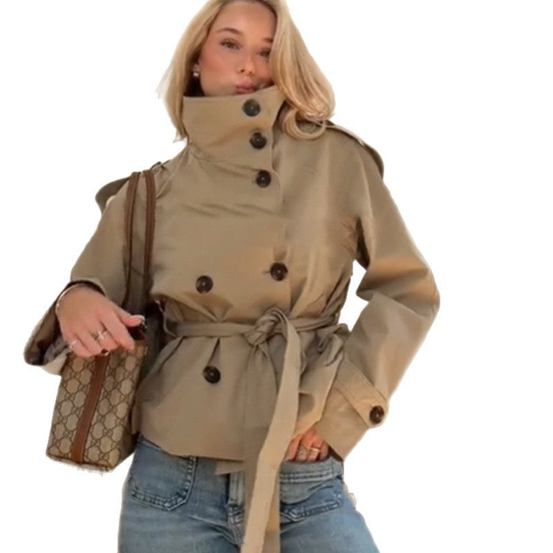Damen modische Trenchjacke mit Bindegürtel und taillierter Passform R&B