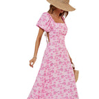 Damen Maxikleid mit schickem Quadrat-Ausschnitt und voluminösen Puffärmeln R&B