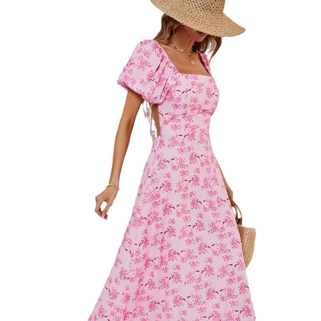 Damen Maxikleid mit schickem Quadrat-Ausschnitt und voluminösen Puffärmeln R&B