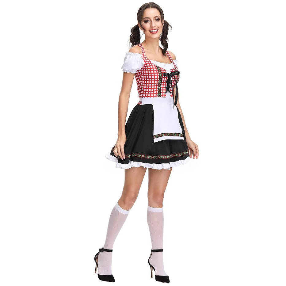 Damen Trachtenkleid mit verspielten Rüschen und detaillierter Schnürung R&B