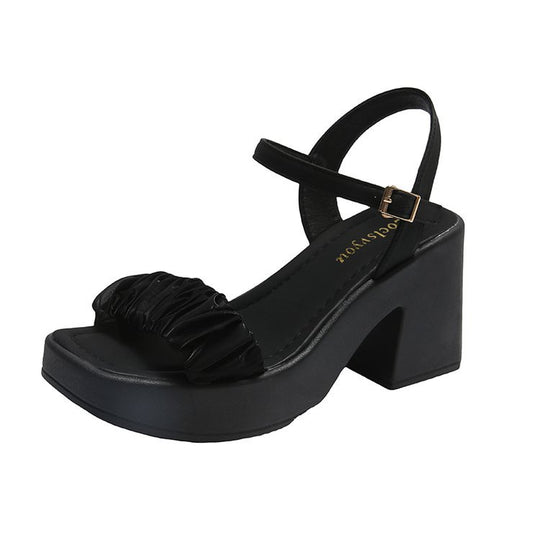 Damen Plateau-Sandaletten mit elegantem Rüschendesign und bequemem Blockabsatz R&B