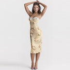 Damen Sommerliches Blumenkleid mit zarter Spitze und Spaghetti-Trägern EB