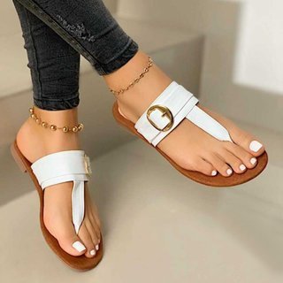 Damen Zehentrenner-Sandalen mit modischen Riemen und dekorativem Schmuckdetail R&B