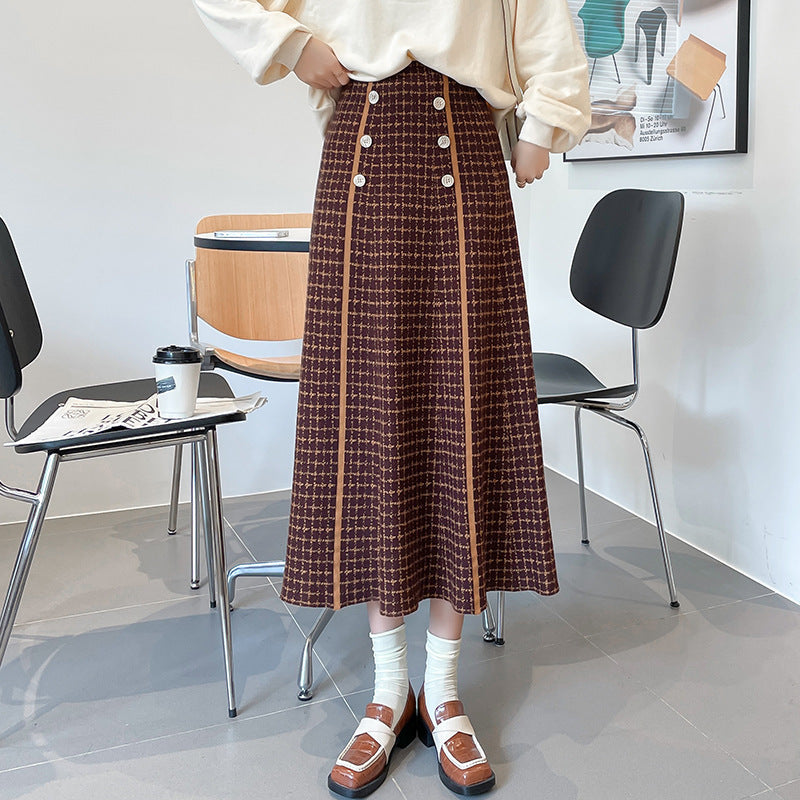 Damen Midi-Rock mit Knopfdetails und klassischem Karomuster