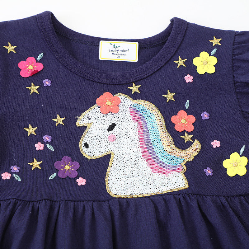 Mädchen T-Shirt Kleid mit glitzerndem Einhornmotiv R&B