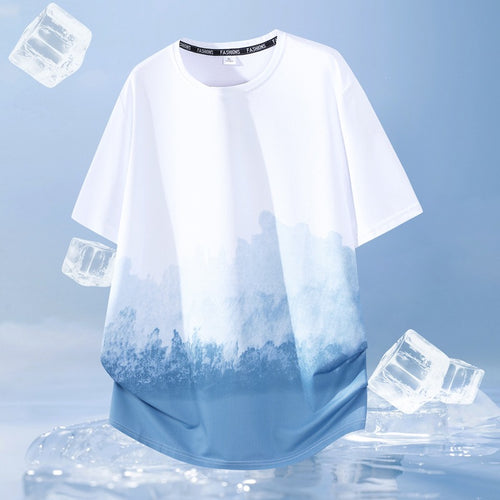 Unisex Nan Oversized Kurzarmshirt mit Aquarelldruck, atmungsaktivem Meshgewebe und legerer Passform R&B
