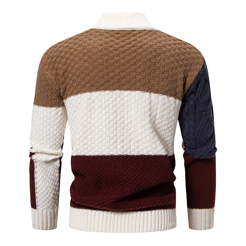 Herren modischer Rollkragenpullover mit modernem Zopfmuster und Farbblockdesign R&B