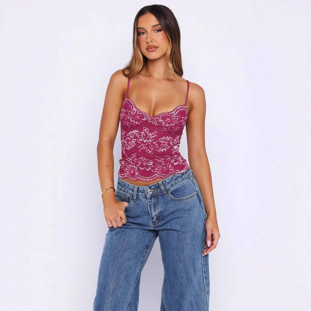 Damen Spitzen-Cami-Top mit zarten Trägern und eleganten Details R&B