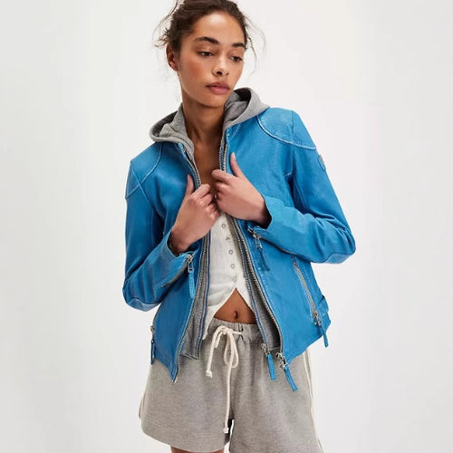 Damen stylische jacke mit abnehmbarer Kapuze R&B