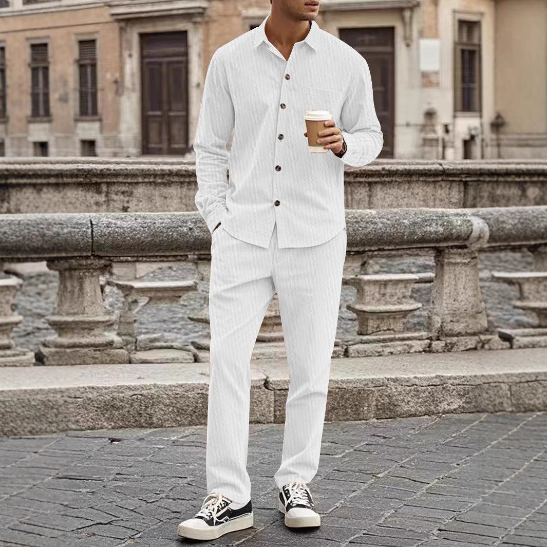Herren elegantes Freizeitanzug mit stilvollem Hemd und bequemer Hose R&B