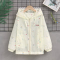 Damen nan leichte Kapuzen-Sommerjacke mit Spitzenbesatz, zartem Allover-Print und Reißverschluss R&B