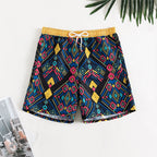 Damen Badeshorts mit elastischem Bund und farbigen geometrischen Mustern R&B