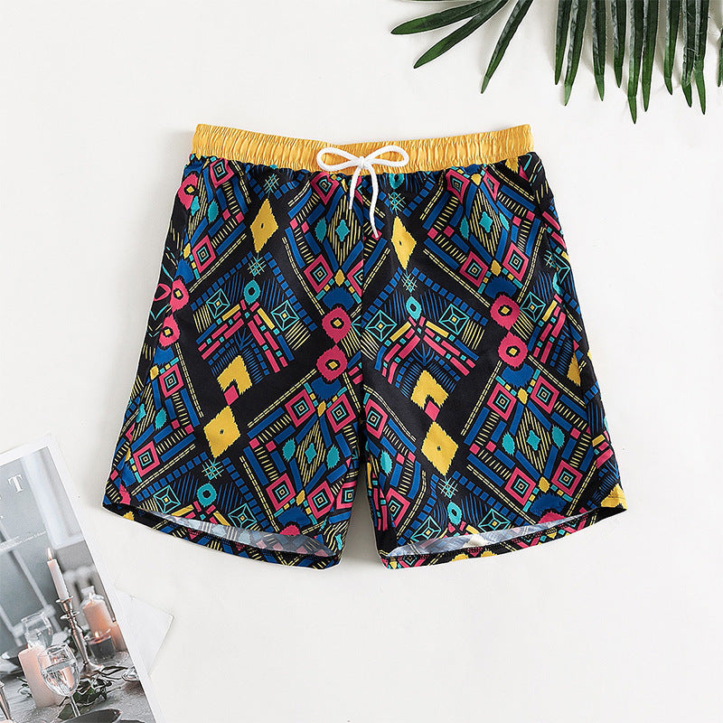 Damen Badeshorts mit elastischem Bund und farbigen geometrischen Mustern R&B