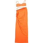 Damen Strandbekleidungs-Set mit geflochtenem Oberteil und elegantem Wickelrock R&B