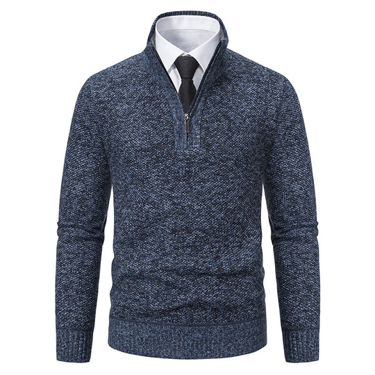 Herren eleganter Strickpullover mit halbem Reißverschluss und strukturierter Oberfläche R&B