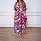 Damen Voluminöses Maxikleid mit floralem Design und tiefem V-Ausschnitt R&B