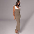 Damen Elegantes Maxikleid mit schmalem Oberteil und dekorativen Schleifen R&B