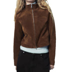 Damen Kunstlederjacke mit modernem Stehkragen und leichtem Schnitt R&B