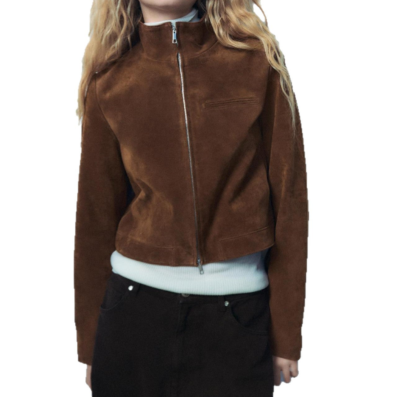 Damen Kunstlederjacke mit modernem Stehkragen und leichtem Schnitt R&B
