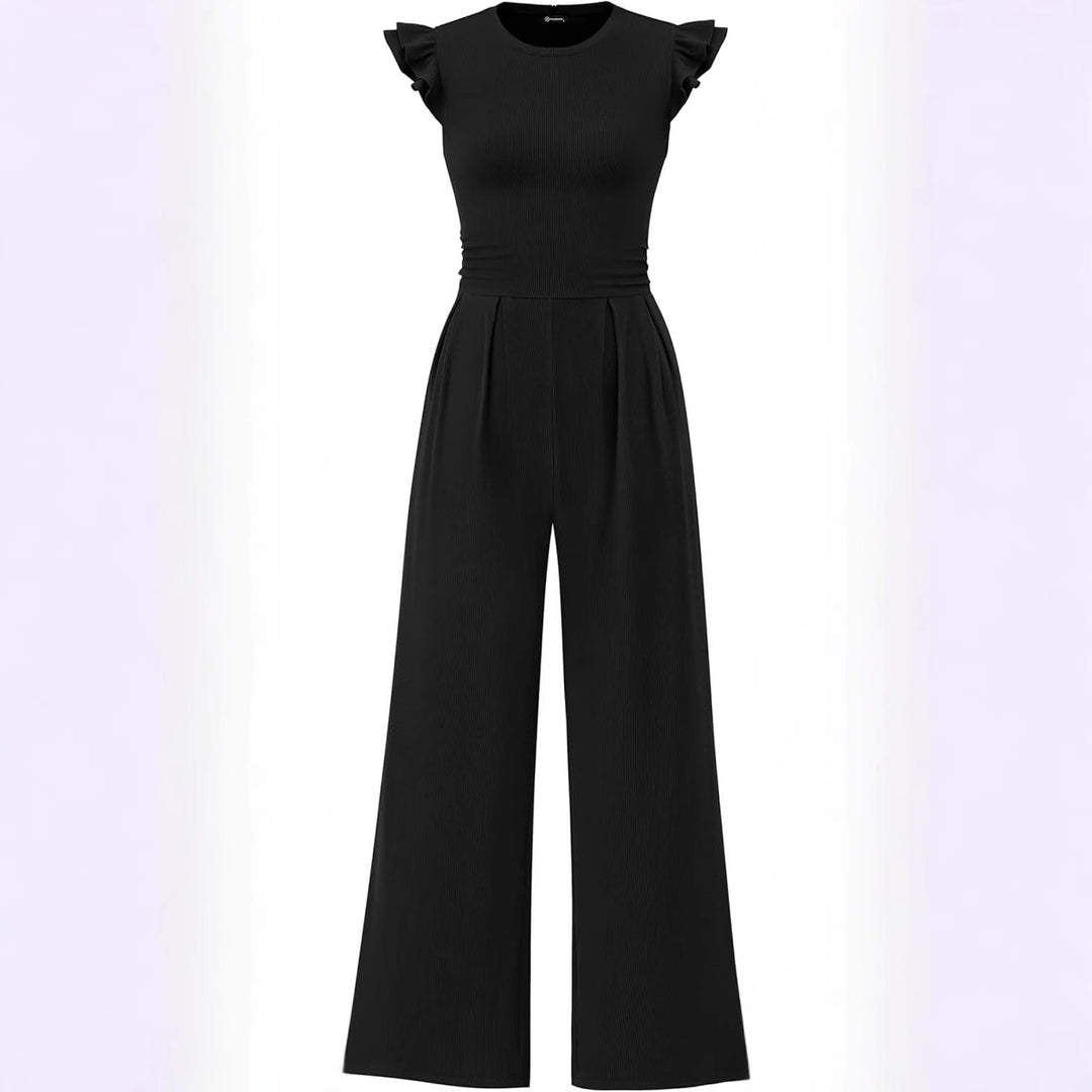 Damen eleganter Jumpsuit mit Puffärmeln und weitem Bein R&B