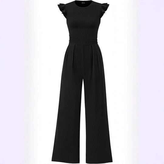Damen eleganter Jumpsuit mit Puffärmeln und weitem Bein R&B