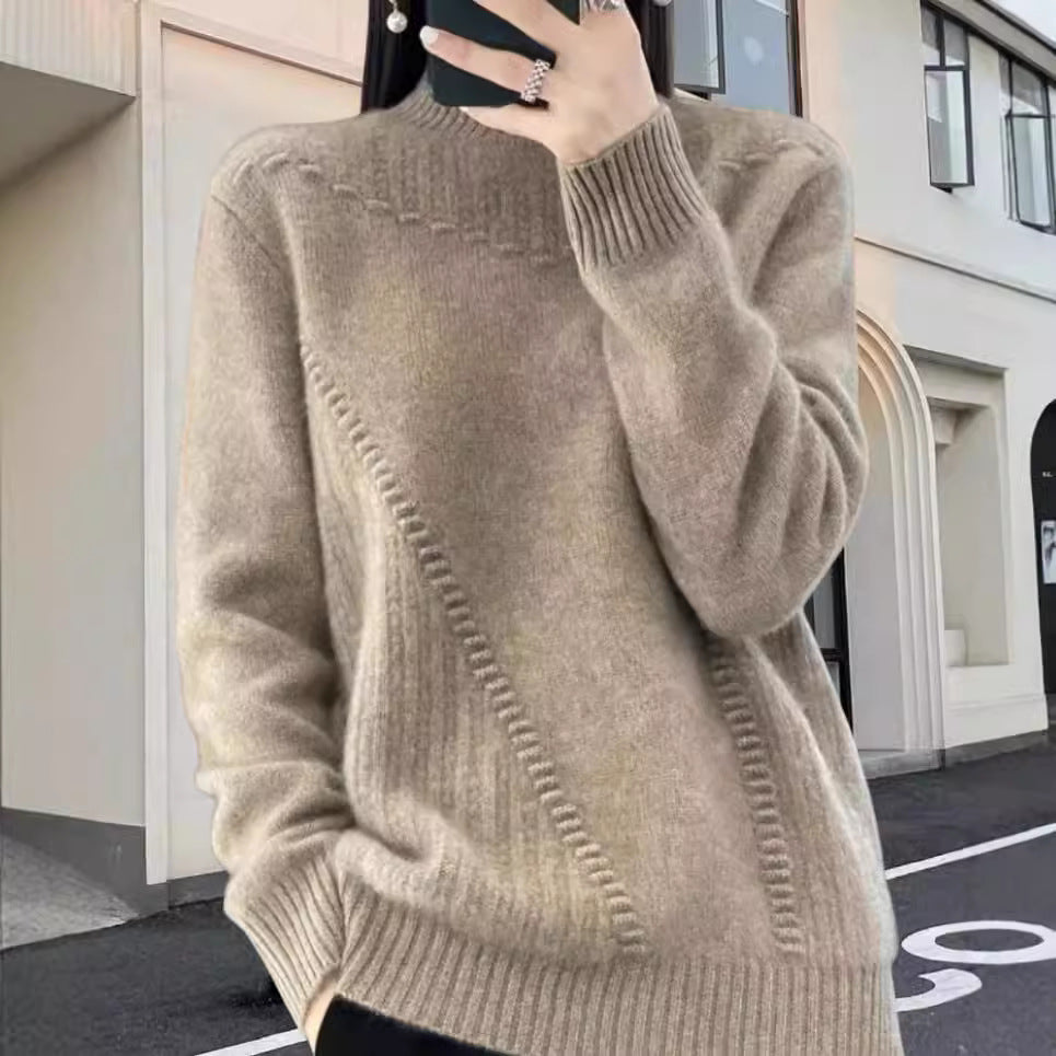 Damen Strickpullover mit elegantem Stehkragen und strukturiertem Design R&B