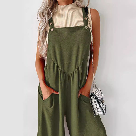 Damen lässiger Jumpsuit mit weit geschnittenem Bein und dekorativen Knopfdetails R&B