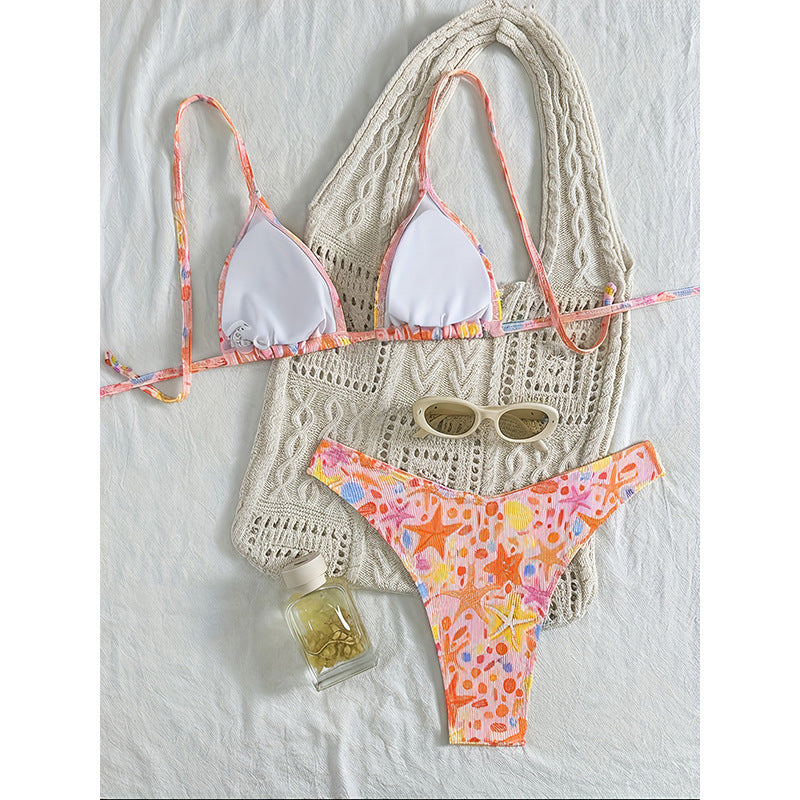 Damen Triangel-Bikini mit fröhlichem Motiv und verstellbaren Trägern R&B