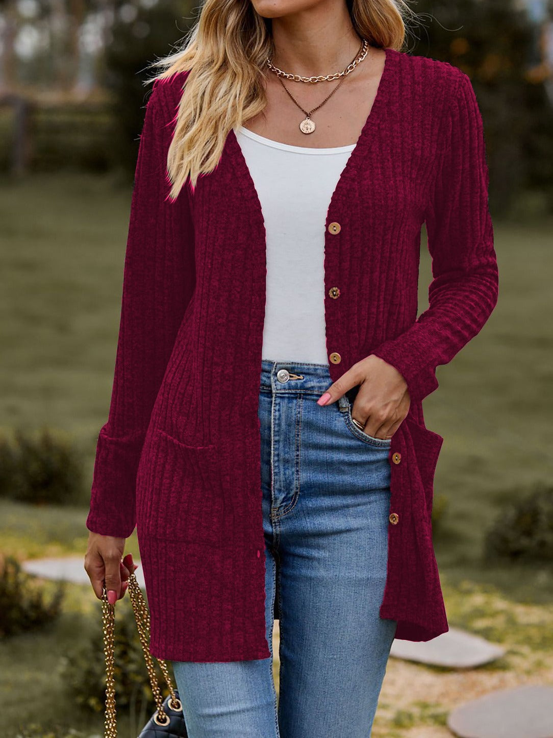 Damen Langstrickjacke mit strukturiertem Obermaterial und praktischen Taschen R&B
