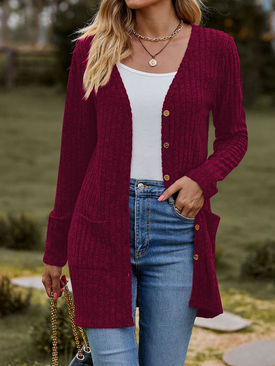 Damen Langstrickjacke mit strukturiertem Obermaterial und praktischen Taschen R&B