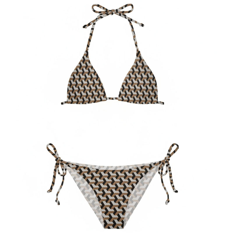 Damen Triangel-Bikini mit fantasievollem Muster und verstellbaren Trägern R&B