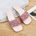 Damen Glamouröse Slide-Sandalen mit glitzerndem Riemen und komfortablem Fußbett R&B