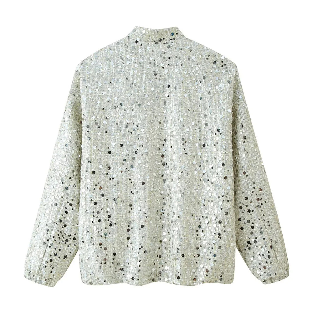 Damen Glitzernde Jacke mit Rundhalsausschnitt und verstecktem Reißverschluss R&B