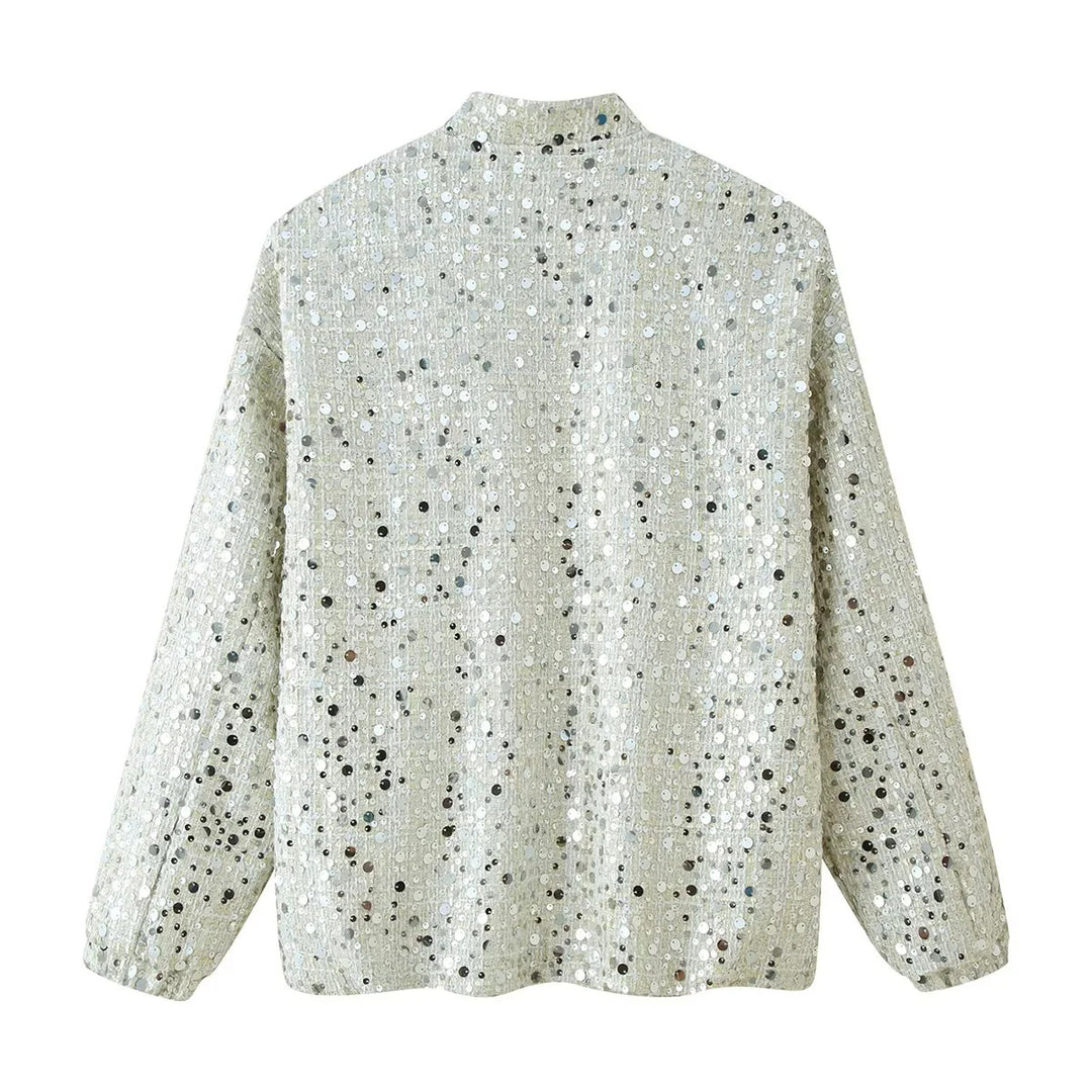Damen Glitzernde Jacke mit Rundhalsausschnitt und verstecktem Reißverschluss R&B