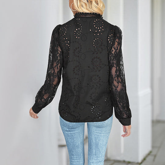 Damen Elegante Bluse mit Spitzenärmeln und strukturiertem Design R&B