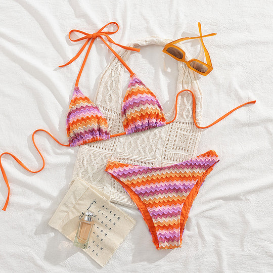 Damen Triangel-Bikini mit romantischem Wellenmuster R&B