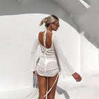 Damen strandfreundliches Netzkleid mit seitlichen Schnürungen R&B