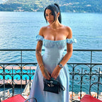 Damen Maxi-Kleid mit voluminösen Puffärmeln und elastischem Ausschnitt R&B