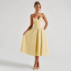 Damen Elegantes Maxikleid mit tailliertem Oberteil und schwingendem Rock EB