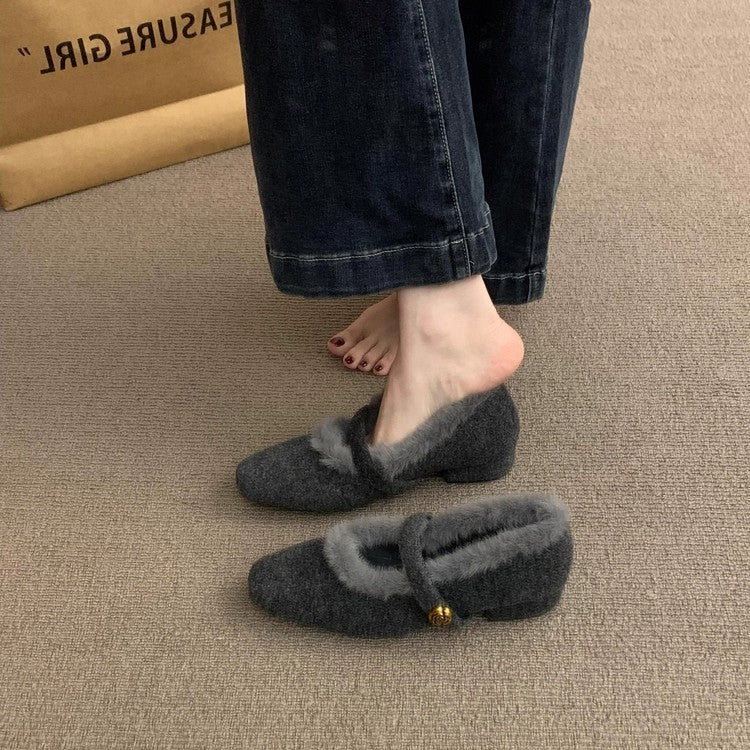 Damen Flauschige Hausschuhe mit dekorativem Riemen und luxuriösem Innenfutter R&B