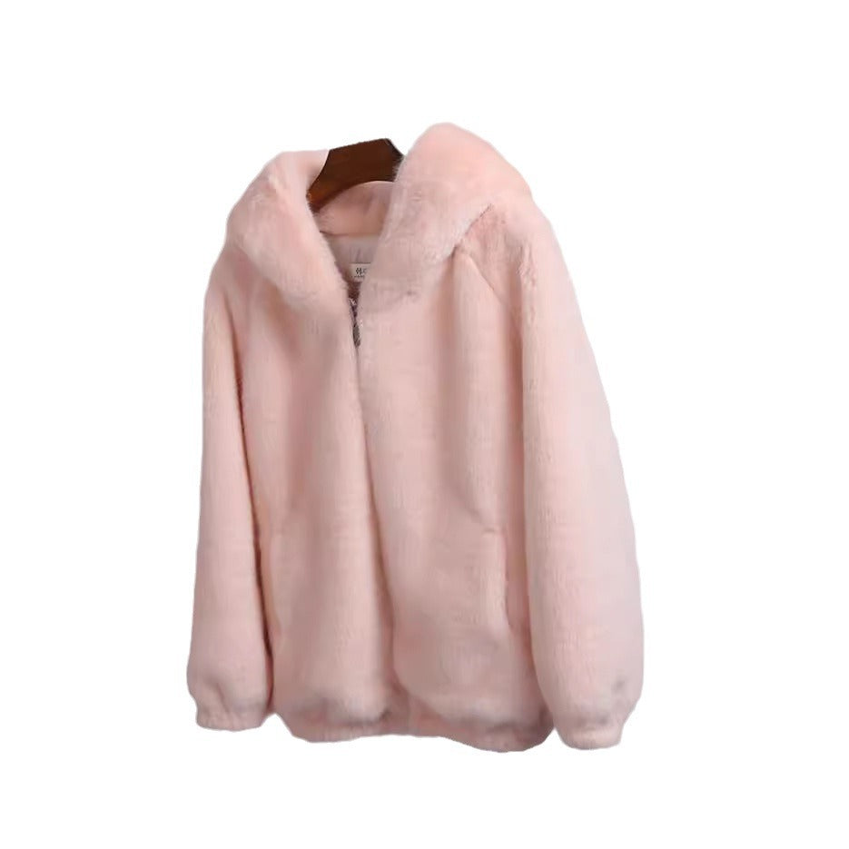 Damen Flauschige Kapuzenjacke R&B